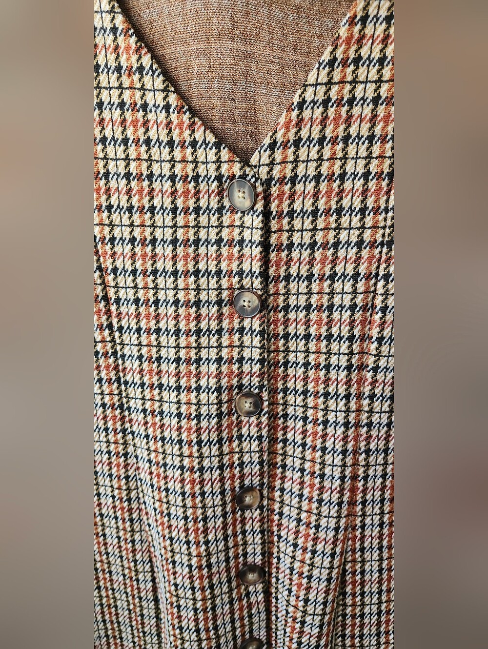Button-Front Plaid Mini Dress in Rust & Black - Picture 3 of 6
